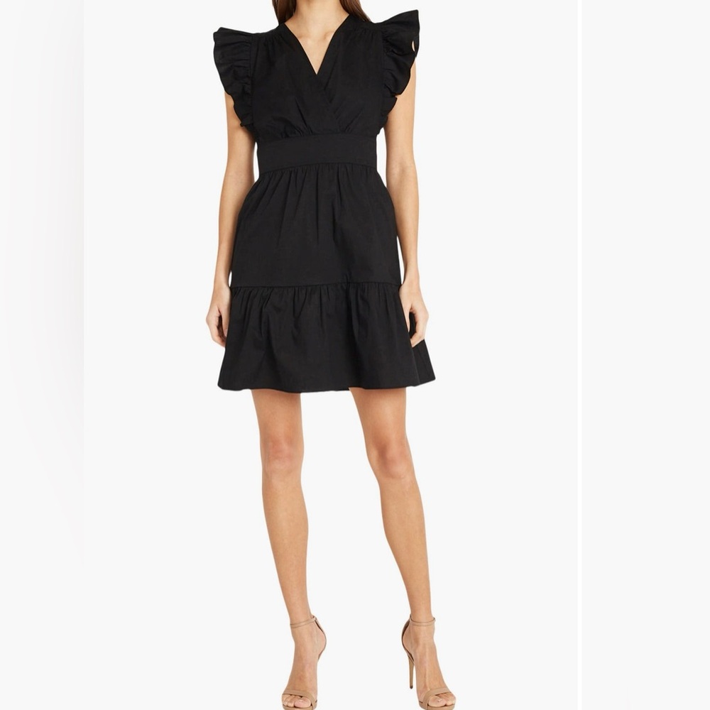 Donna Morgan Chic Black Dress with Ruffle Sleeves